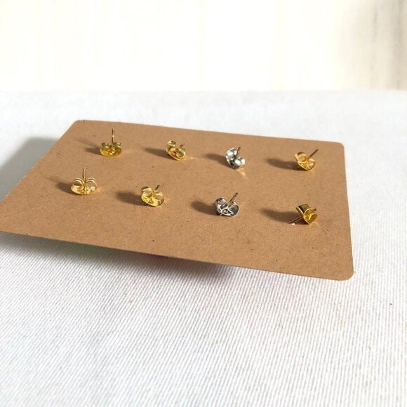 Green Ball Stud Warm Color Tones Hoop Pierced Earrings 4 Pairs - Picture 4 of 6